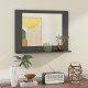 Rectangle bathroom mirror with gray wood frame and shelf, ideal for space-saving storage in bathrooms or living rooms.