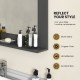 Rectangle bathroom mirror with gray wood frame and shelf, featuring a high-definition silver mirror for stylish.