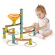 Bamboo marble run toy with colorful pieces, promoting creativity and engineering skills for kids over 4 years old.