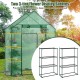 Mini portable 4 tier greenhouse with two 3-tier flower display shelves for organized plant growth and sunlight exposure.
