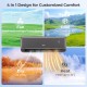 GreyVolt Series 12000 BTU mini split AC showing 4-in-1 design features: cool, heat, dry, and fan for customized comfort.