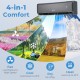 Mini split air conditioner and heater with 12000 BTU, 4-in-1 functionality, and energy-efficient inverter technology.