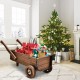 Wooden wagon planter box with wheels, featuring holiday decorations, perfect for indoor or outdoor use.