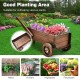 Wooden wagon planter box with wheels, crafted from carbonized fir wood, ideal for displaying flowers and vegetables.