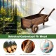 Wooden wagon planter box in rustic brown, crafted from carbonized fir wood, featuring wheels and drainage hole for easy.