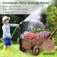 Wooden wagon planter box with wheels, drainage hole, and vibrant flowers, perfect for indoor or outdoor decoration.