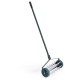18-inch rolling lawn aerator with sharp metal spikes and anti-slip handle for efficient lawn aeration and easy storage.