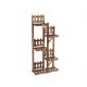 5-tier wooden flower rack with slatted shelves, designed for plant display and storage, ideal for home organization.