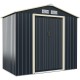 Gray 7x4 feet metal storage shed with sliding double lockable doors and vents for ventilation, ideal for outdoor.