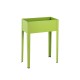 Green elevated garden planter made of galvanized steel, featuring a stylish design for easy gardening at a comfortable.