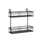 Two-tier metal flower pot holder with adjustable hooks, featuring elegant curved patterns for porch or patio use.