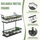 2-tier flower pot holder with adjustable hooks, metal frame, and elegant curved patterns for porch or patio use.
