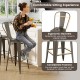 Stackable metal bar stool with removable backrest, ergonomic design for comfort, ideal for dining or kitchen use.