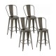 Set of 4 gun metal bar height chairs with removable backrests, stackable design for easy storage and space-saving.