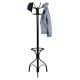 Vintage metal coat and hat tree stand with six hooks, sturdy base, and stylish design for versatile room use.