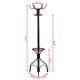 Vintage metal coat and hat tree stand with six hooks, sturdy base, and elegant design for versatile room use.