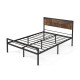 Platform full/queen bed with rustic headboard and footboard, heavy-duty metal frame, no box spring needed.