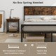 Platform full/queen bed with rustic headboard and footboard, featuring a heavy-duty metal frame and ample under-bed.