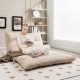 Adjustable floor sofa bed in beige with two lumbar pillows, perfect for lounging or reading in any room.