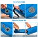 Inflatable blue camping sleeping pad with valve instructions for easy inflation and storage, ideal for outdoor.