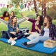 Blue 3-inch thick inflatable camping sleeping pad, perfect for outdoor gatherings, providing comfort and durability.