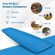 Blue 3-inch thick inflatable camping sleeping pad, lightweight and waterproof, perfect for outdoor adventures like.