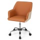Brown PU covered office chair with adjustable height, sponge padded cushion, and ergonomic armrests for comfort.