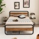 Arc Platform Bed close-up of the sturdy metal frame and rustic headboard design, ensuring stability and easy cleaning.