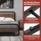 Full-size Arc Platform Bed featuring a rustic headboard, sturdy metal frame, and recessed slats for noise-free support.