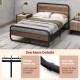 Full-size Arc Platform Bed with rustic headboard and footboard, featuring a sturdy metal frame and anti-slip foot pads.