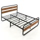 Full-size Arc Platform Bed with rustic headboard and footboard, featuring a sturdy metal frame for stability and.