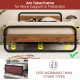 Arc platform bed with rustic headboard, arc tube frame for support, and 13" height for under-bed storage.