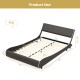 Full size upholstered platform bed frame in faux leather with curved headboard, featuring adjustable height and solid.