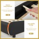 Close-up of the upholstered platform bed frame's hook and loop fastener for easy assembly and low-profile design.