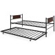 Twin size daybed frame with pullout trundle, medium carbon steel construction, ideal for living room or kid's bedroom.