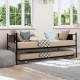 Twin size daybed frame with pullout trundle, featuring a sturdy steel design and cozy cushions for versatile use.