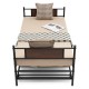 Twin size daybed frame with pullout trundle, featuring a sturdy steel design and MDF headboard for versatile use.