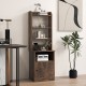 6-tier rustic brown bookshelf nightstand with charging station, cabinet, and adjustable shelves for versatile storage.