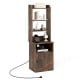 Rustic brown bookshelf nightstand with a large storage cabinet and raised edges, ideal for bedside or living room use.