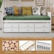 Full size white wood daybed frame featuring a waterproof surface and chic side rails, ideal for stylish home decor.
