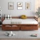 Extendable twin to king daybed in brown with trundle and two storage drawers, perfect for guest sleepovers.