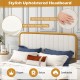 Upholstered velvet headboard with gold accents, featuring high-density sponge filling for comfort in a queen bed frame.