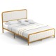 Upholstered queen size bed frame with gold metal, velvet headboard, and solid support, perfect for stylish bedrooms.