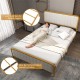 Queen size upholstered gold platform bed frame with velvet headboard, featuring solid metal slats for reliable support.
