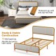 Upholstered gold platform bed frame with velvet headboard, featuring sturdy metal slats and adjustable foot pads for.