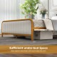 Upholstered gold platform bed frame with velvet headboard, showcasing 9.5" under-bed space for storage and easy.