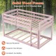 Twin size pink bunk bed with solid wood frame, high guardrails, and integrated ladder for kids' rooms and dormitories.