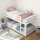 Twin size bunk bed in white with high guardrails and integrated ladder, perfect for kids' rooms and space-saving needs.