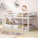 Twin size white bunk bed with solid wood frame and full-length guardrails, perfect for safe and stylish kids' rooms.