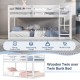 Twin over twin wooden bunk bed in white with high guardrails and integrated ladder, ideal for kids' rooms or dorms.